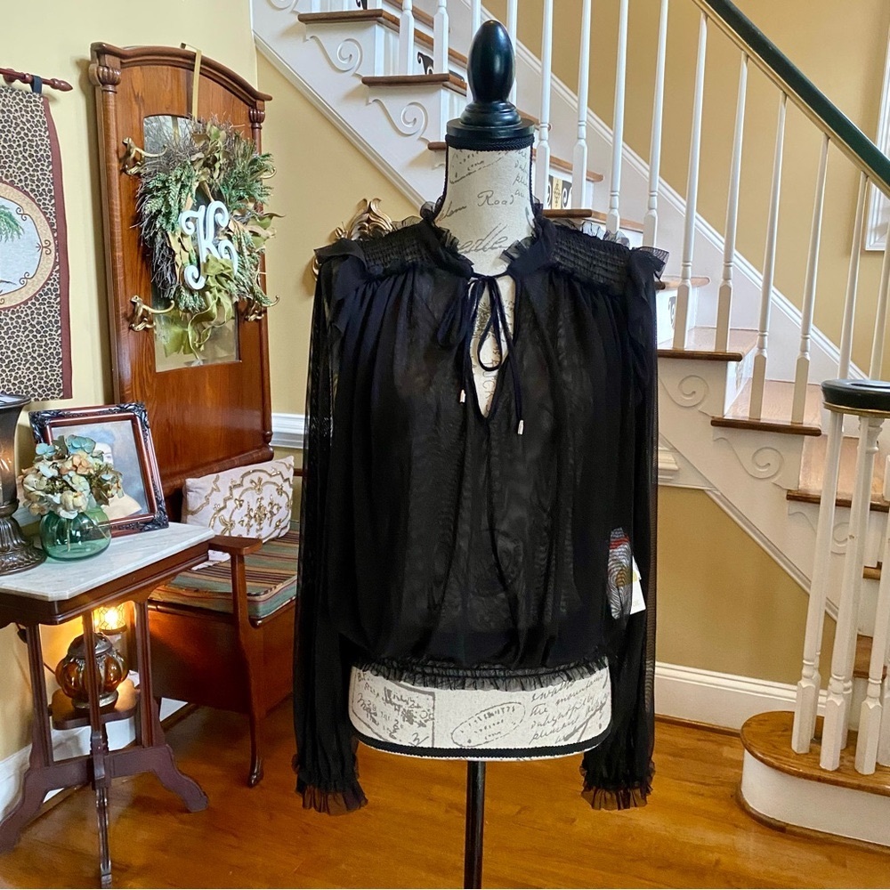 Mele E Pere sheer ruffle balloon sleeve blouse
